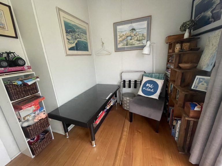 Library, toys, unpacking table.